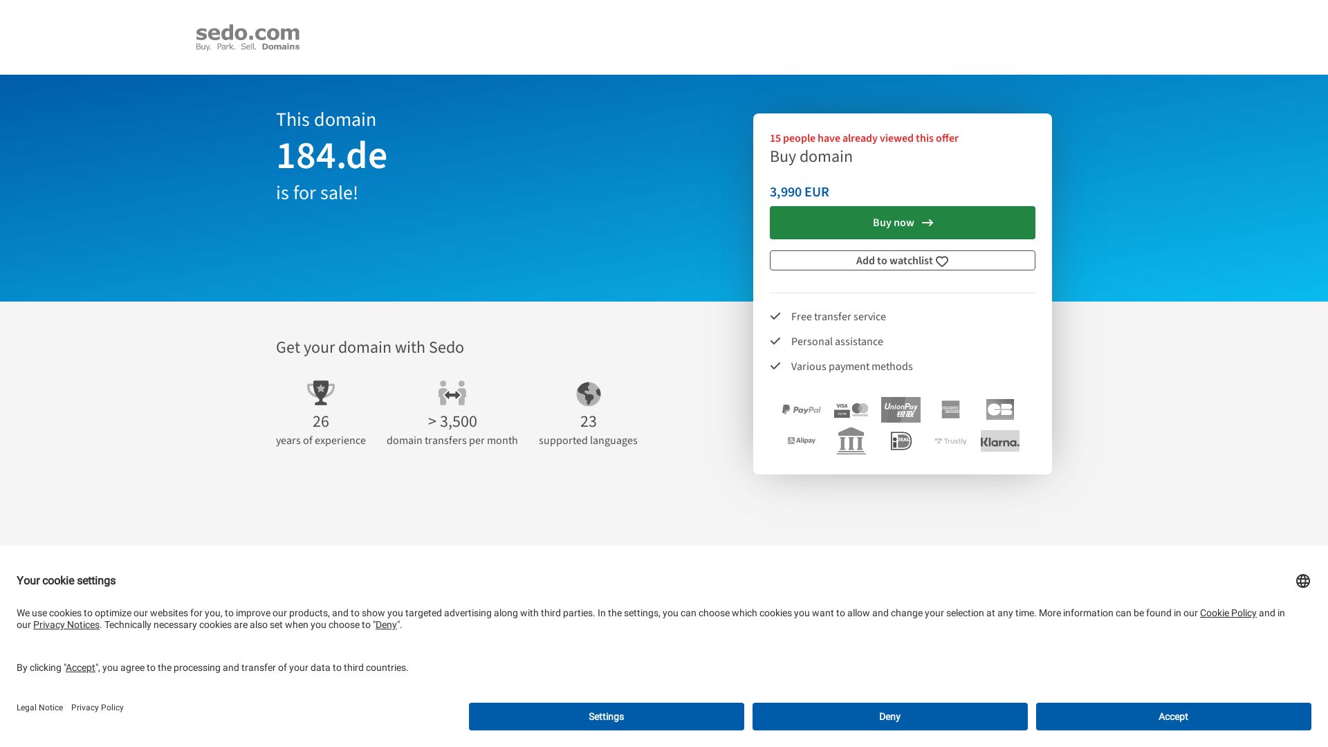 Website status 184.de is   ONLINE
