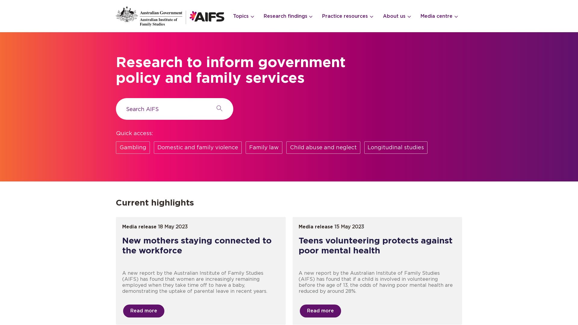 Website status aifs.gov.au is   ONLINE