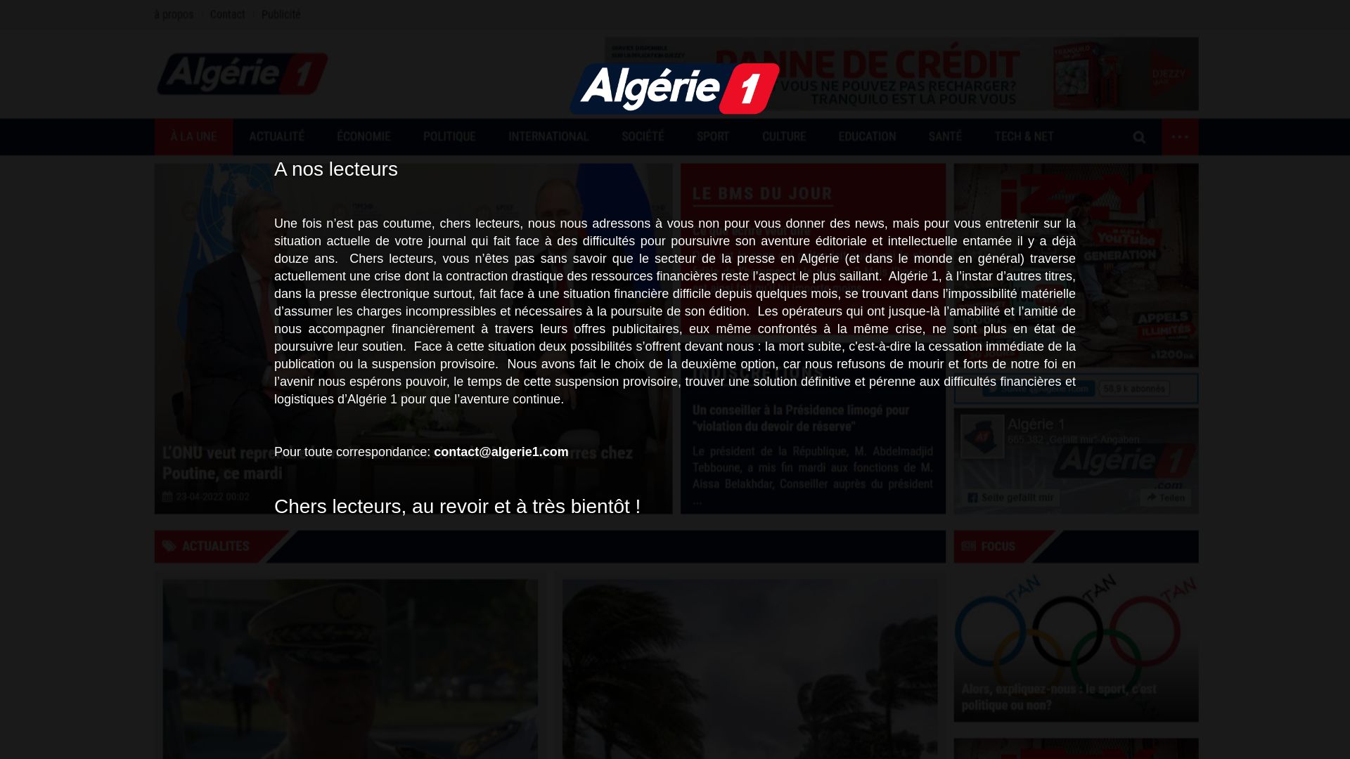 Website status algerie1.com is   ONLINE