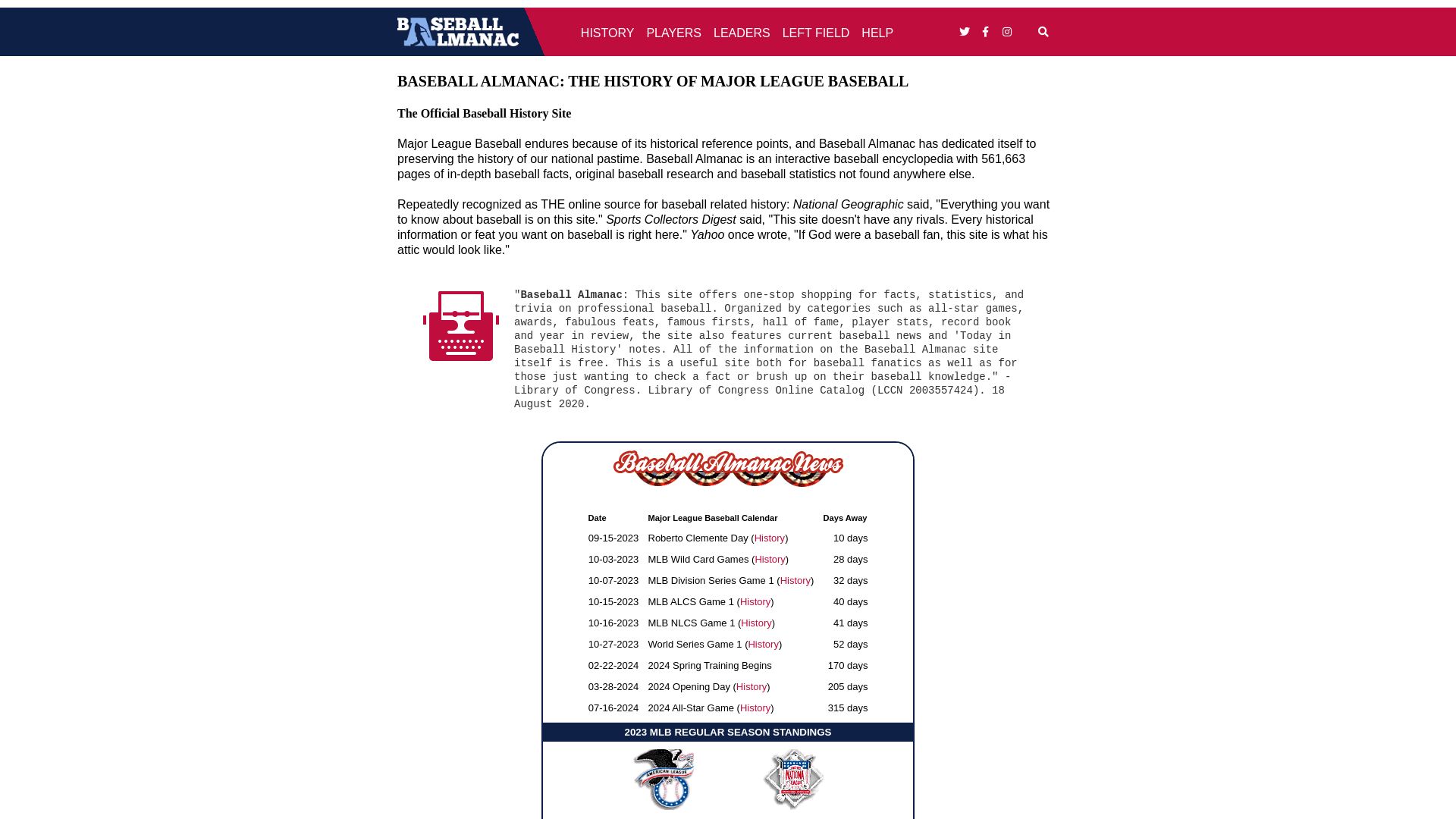 Website status baseball-almanac.com is   ONLINE