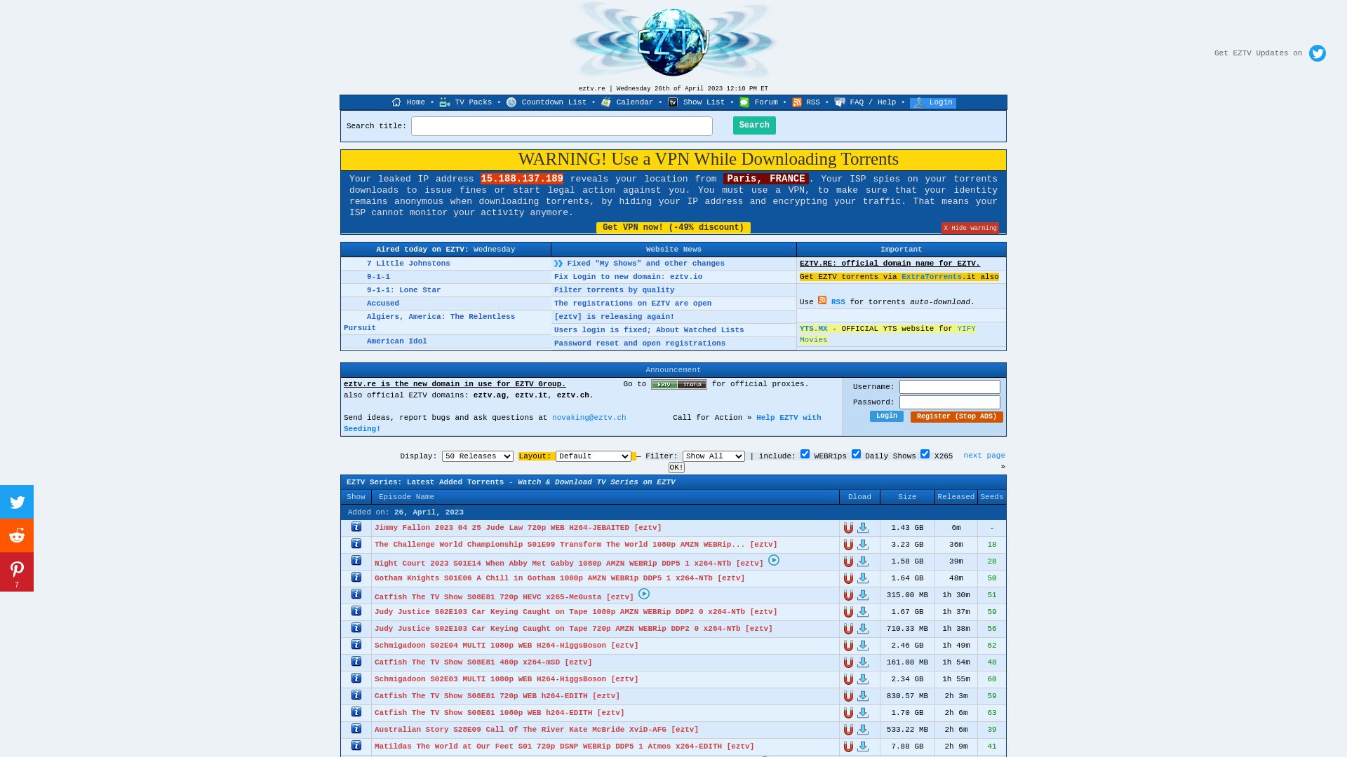 Website status eztv.re is   ONLINE