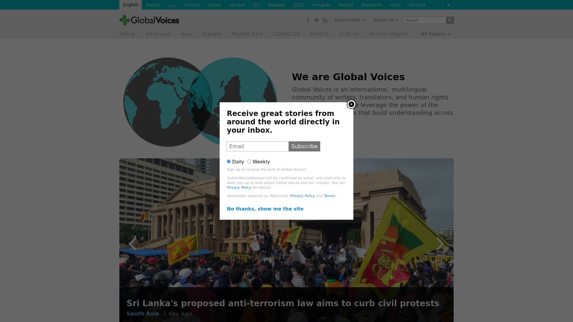 Website status globalvoices.org is   ONLINE