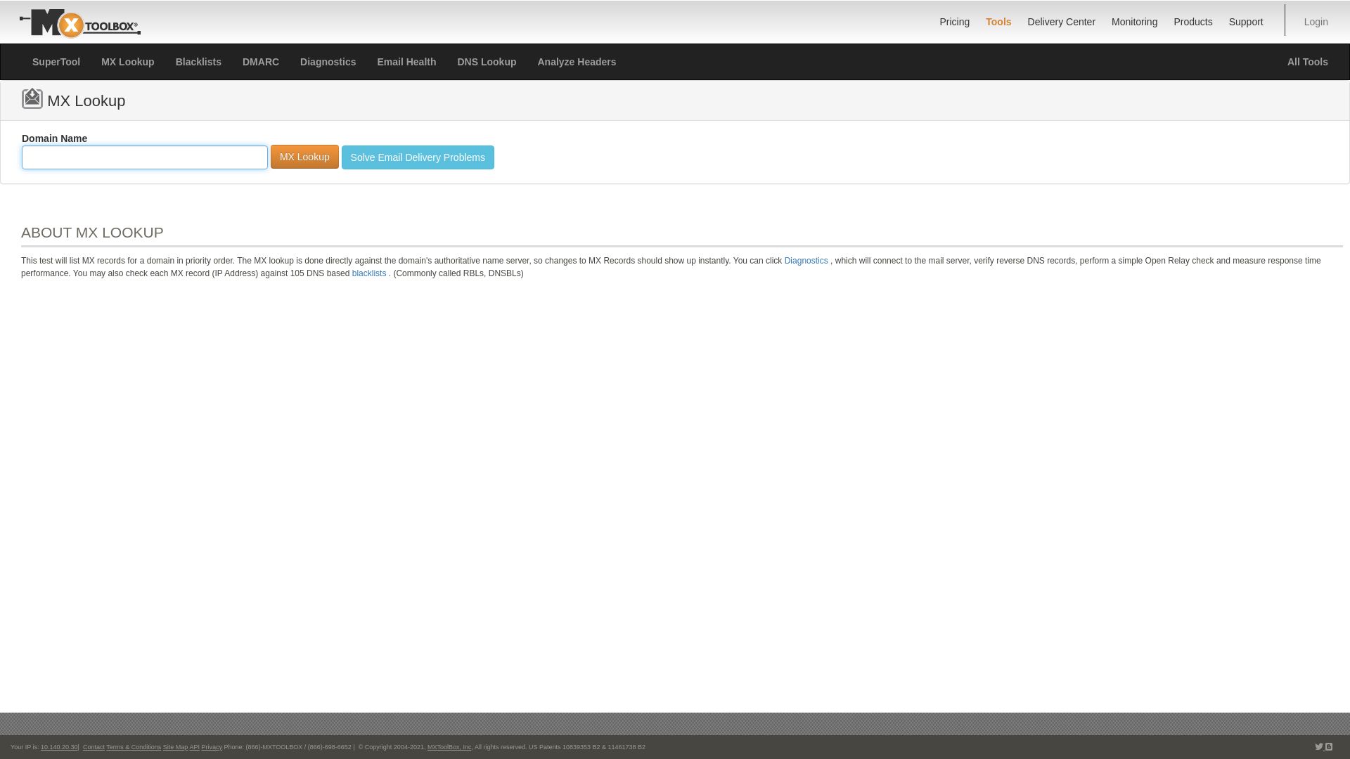 Website status mxtoolbox.com is   ONLINE