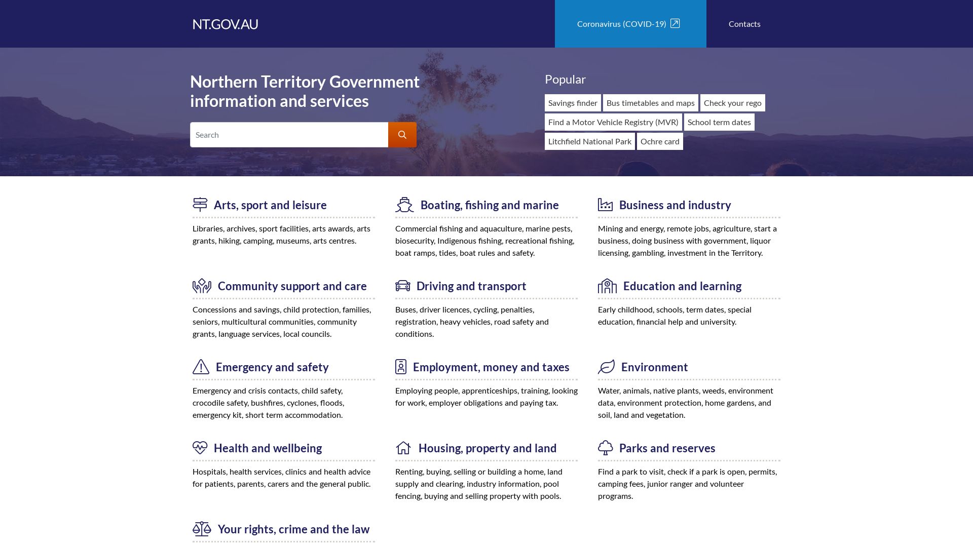 Website status nt.gov.au is   ONLINE