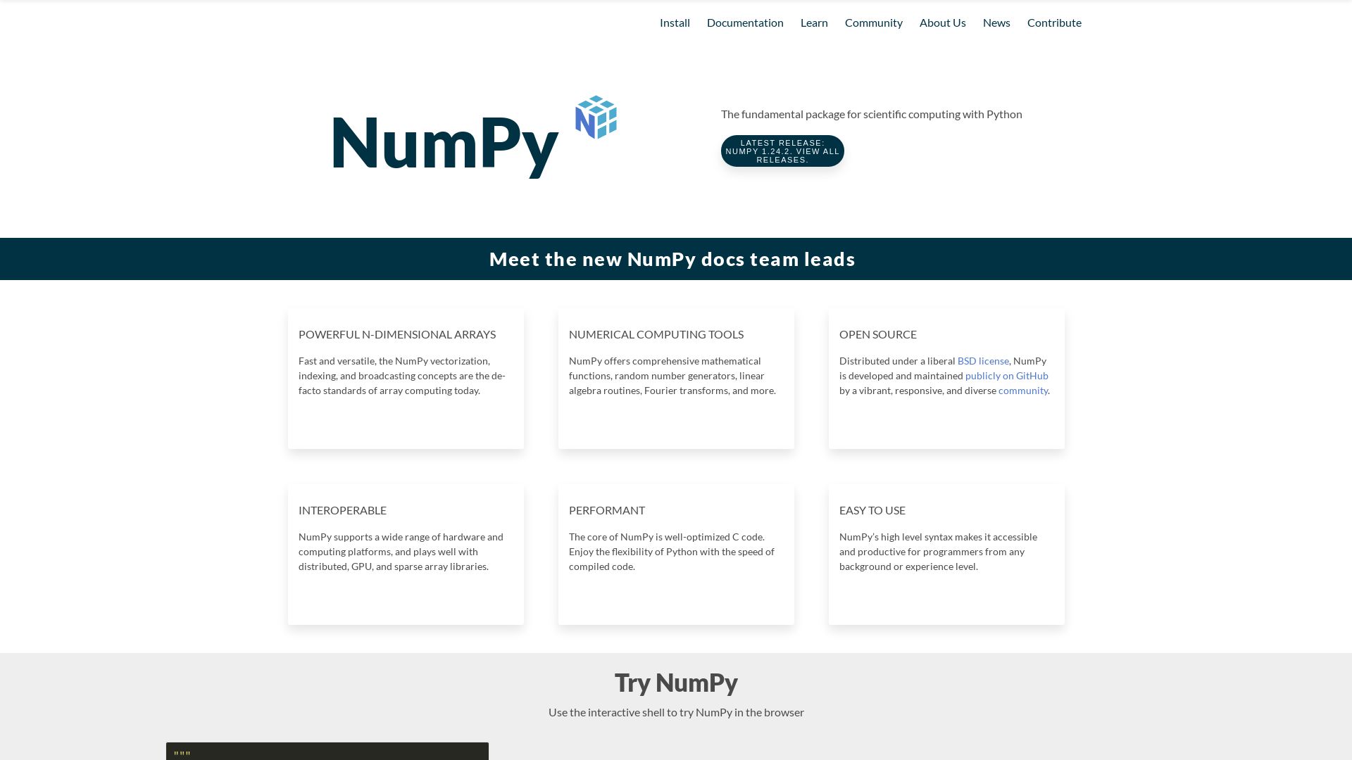 Website status numpy.org is   ONLINE