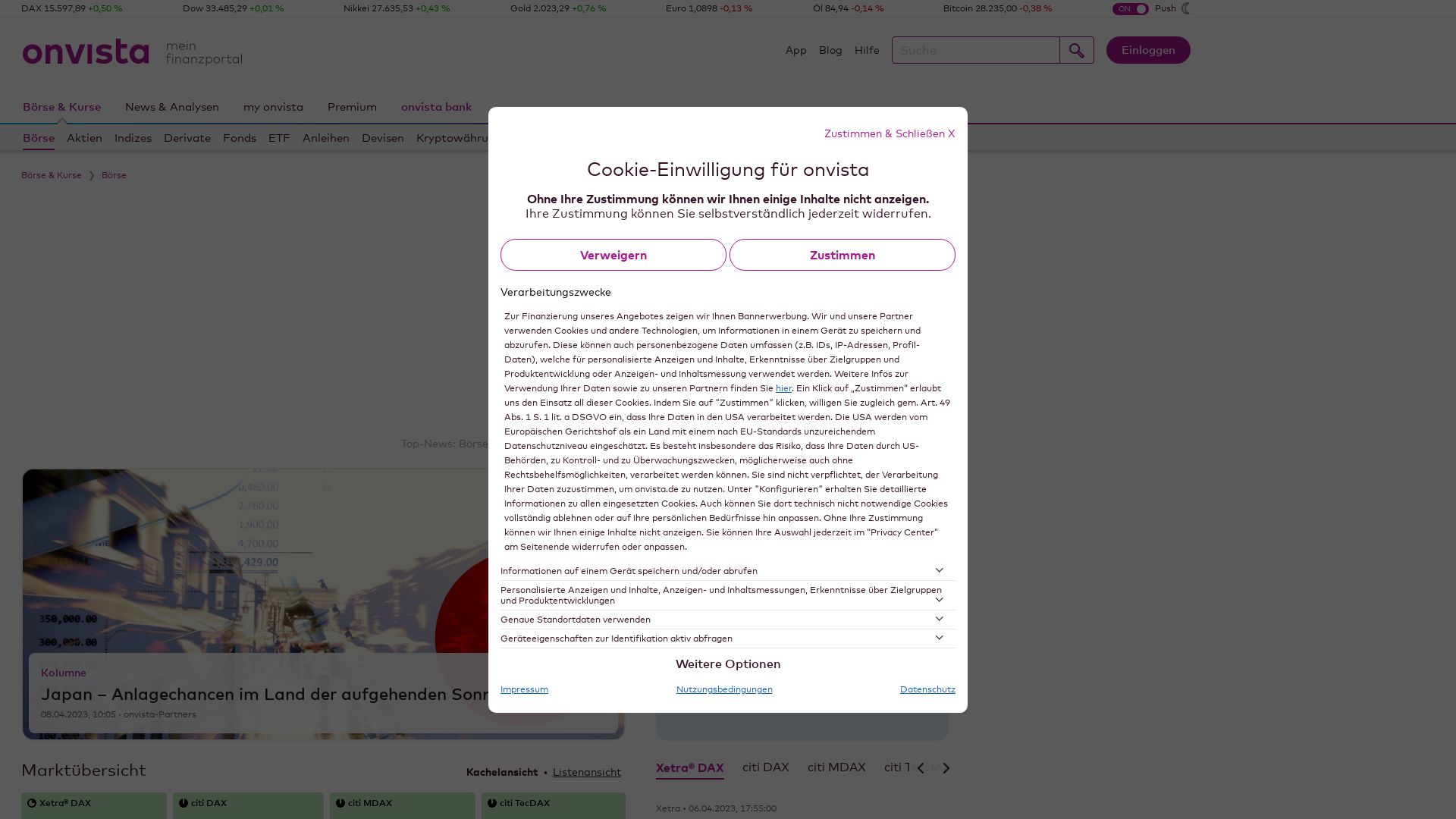 Website status onvista.de is   ONLINE