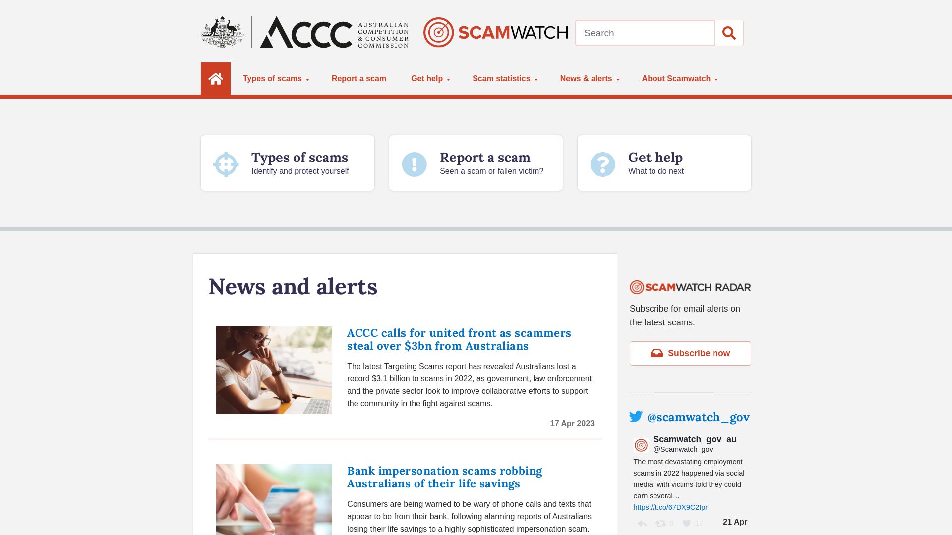 Website status scamwatch.gov.au is   ONLINE
