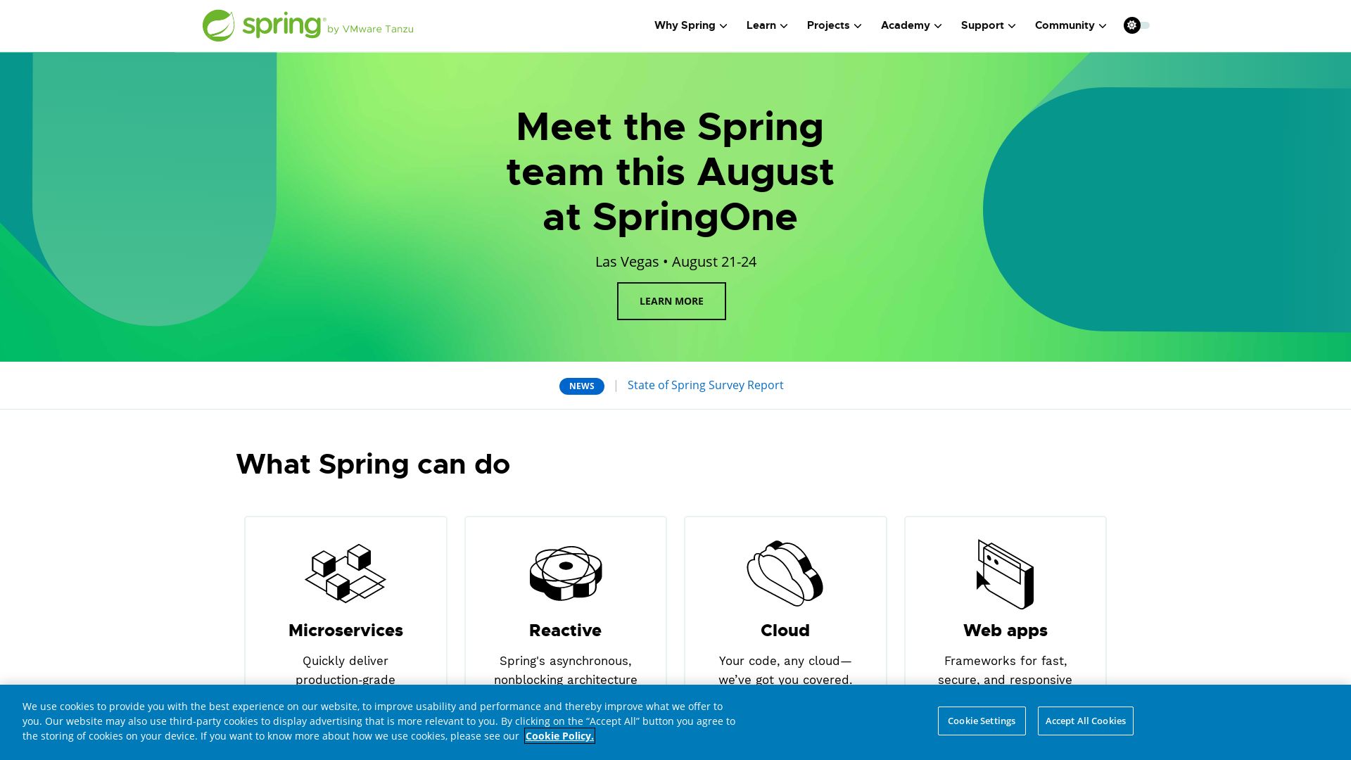 Website status spring.io is   ONLINE