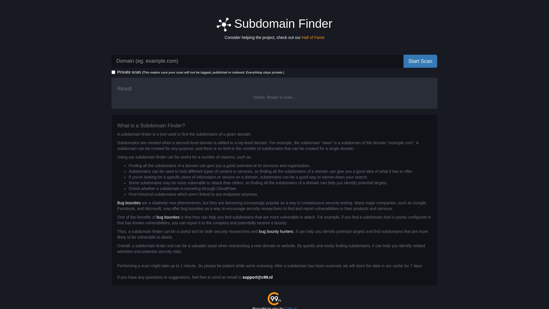 Website status subdomainfinder.c99.nl is   ONLINE