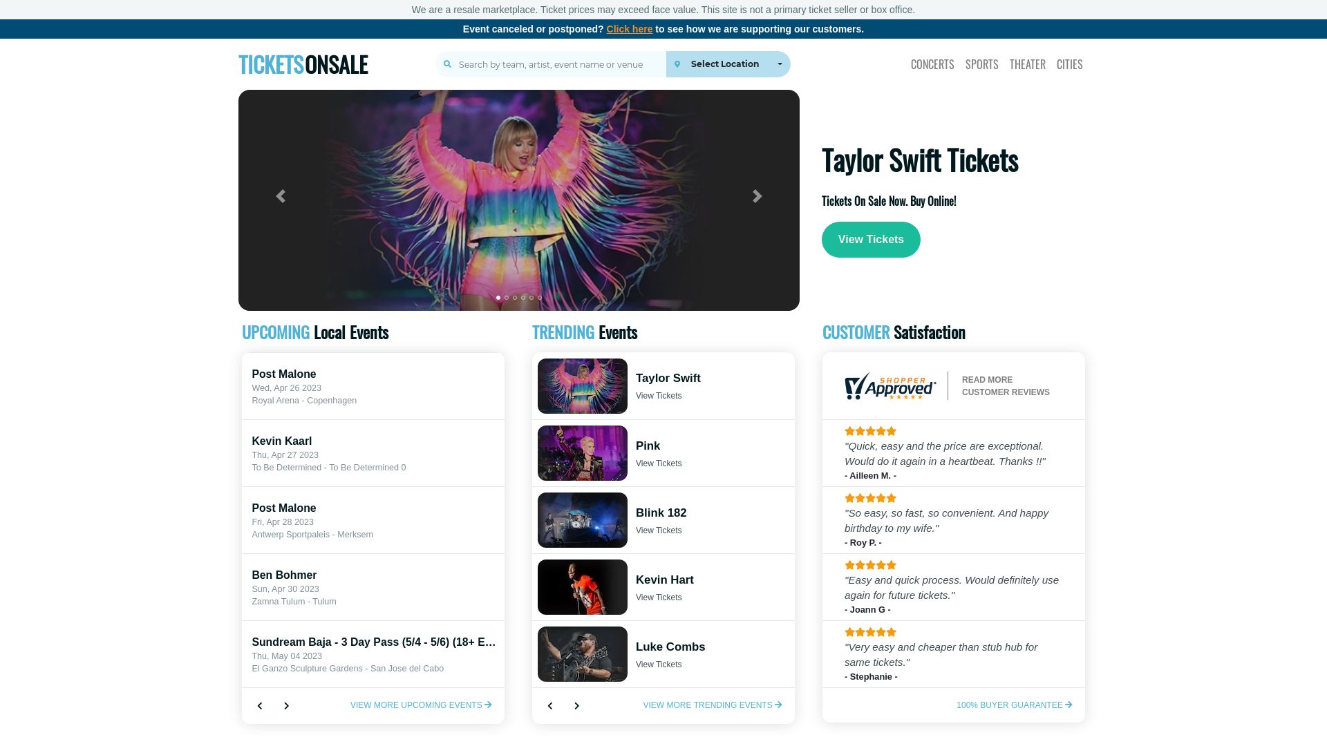 Website status ticketsonsale.com is   ONLINE