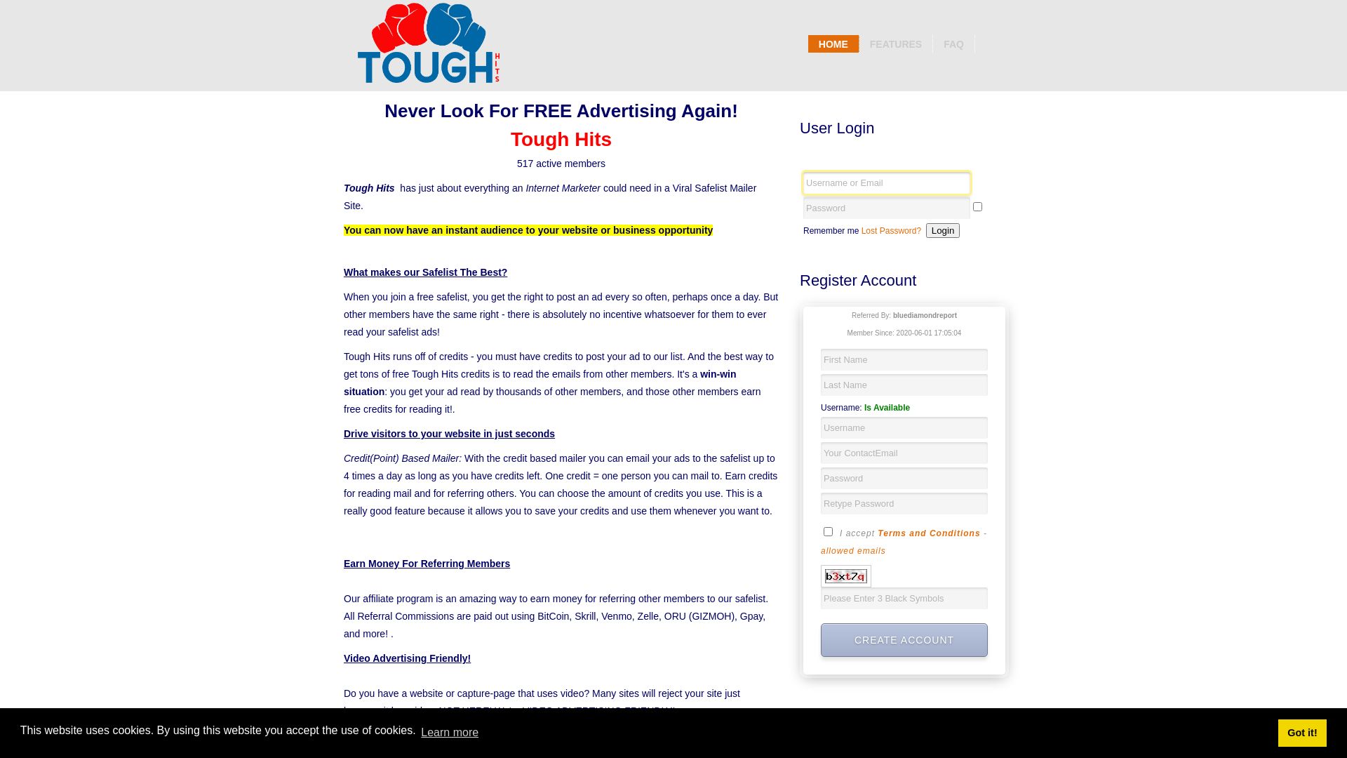 Website status toughhits.com is   ONLINE