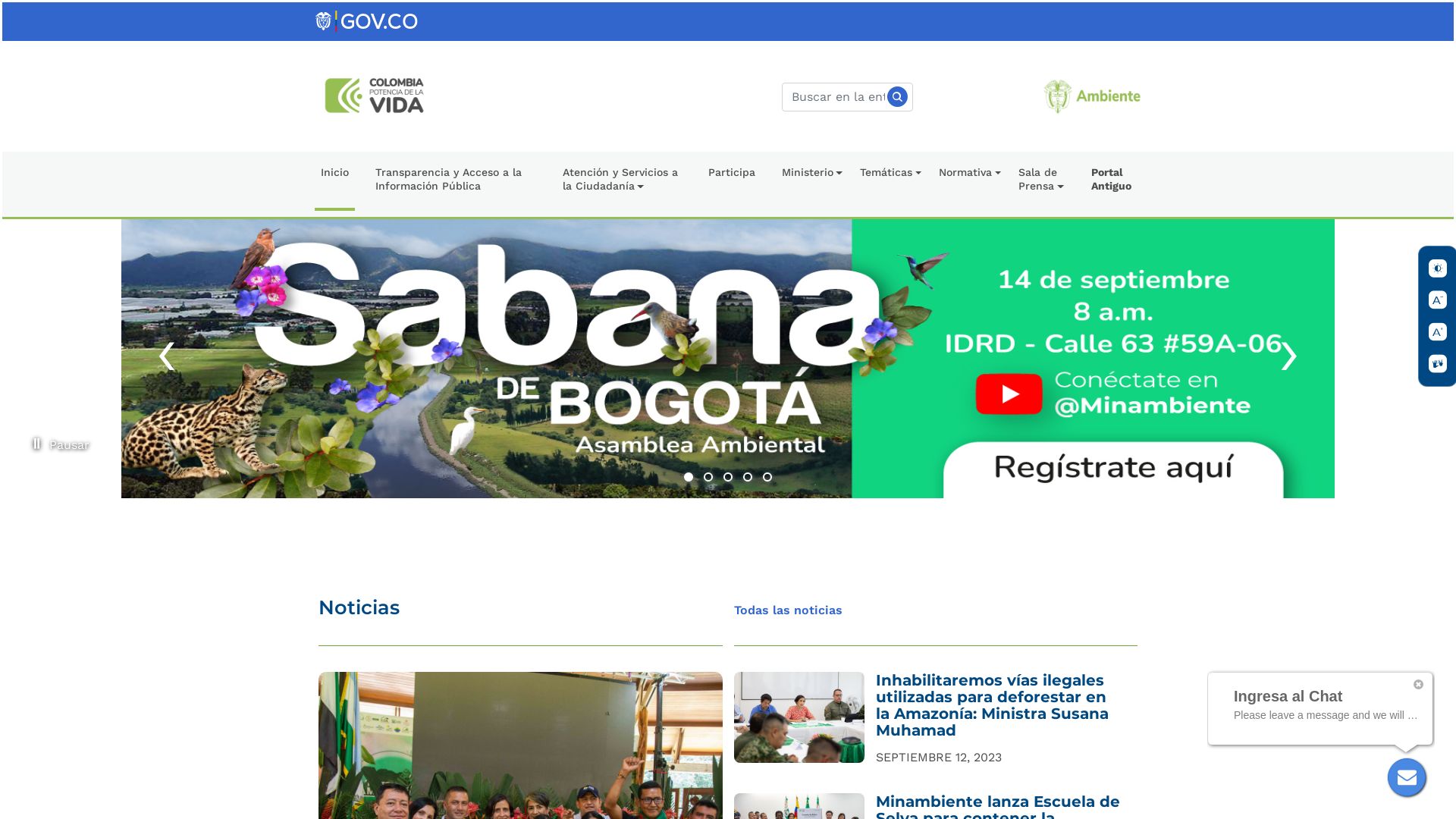 Website status www.minambiente.gov.co is   ONLINE